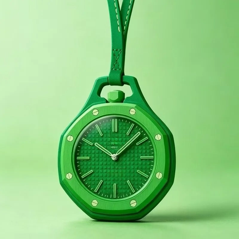 Colorful Quartz Pocket Watch – Modern Clip On Watch for Bags & Clothing | Hexagonal Waffle Dial, Open Back Design