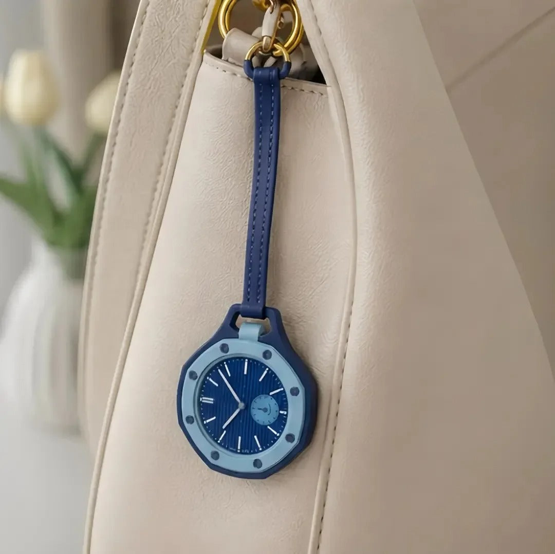 Colorful Quartz Pocket Watch – Modern Clip On Watch for Bags & Clothing | Hexagonal Waffle Dial, Open Back Design