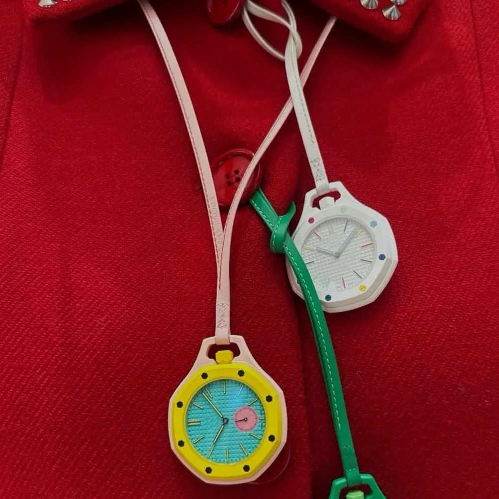Colorful Quartz Pocket Watch – Modern Clip On Watch for Bags & Clothing | Hexagonal Waffle Dial, Open Back Design