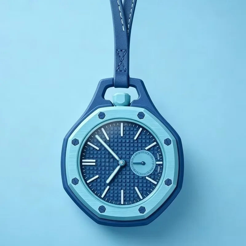 Colorful Quartz Pocket Watch – Modern Clip On Watch for Bags & Clothing | Hexagonal Waffle Dial, Open Back Design