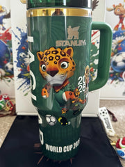 Green Mexico 40oz insulated tumbler with handle, soccer football fan travel mug in stainless steel